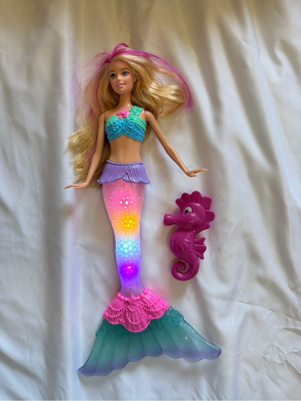 Light-Up Pink & Teal Mermaid Doll with Seahorse Accessory